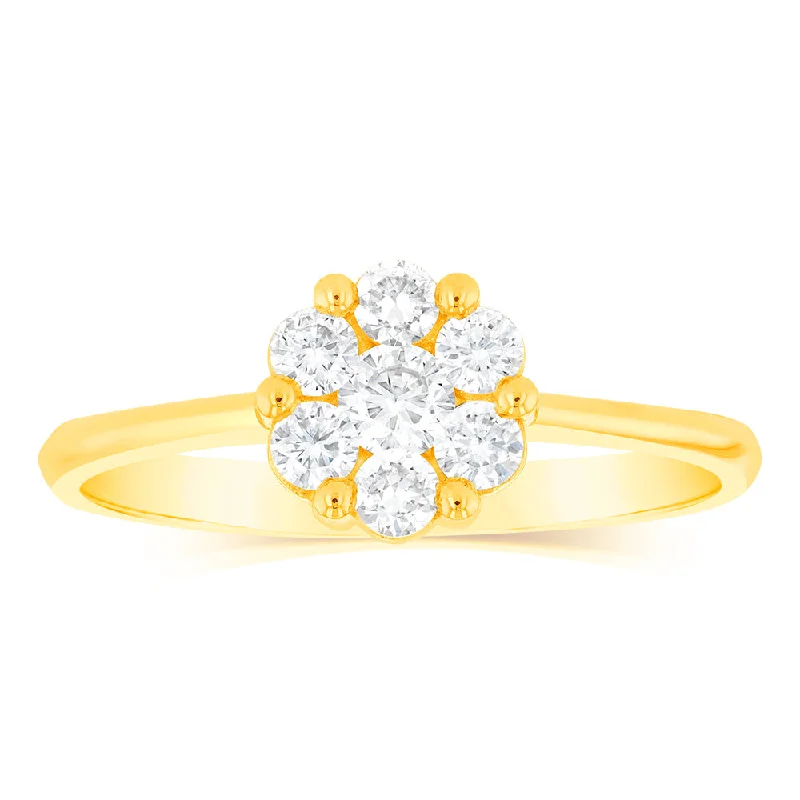 women’s diamond halo engagement rings -Luminesce Lab Grown 1/2 Carat Diamond Ring in 9ct Yellow Gold