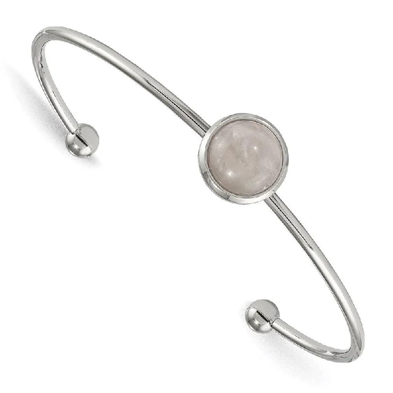 unique bangles for women -Stainless Steel Polished with Rose Quartz Cuff Bangle