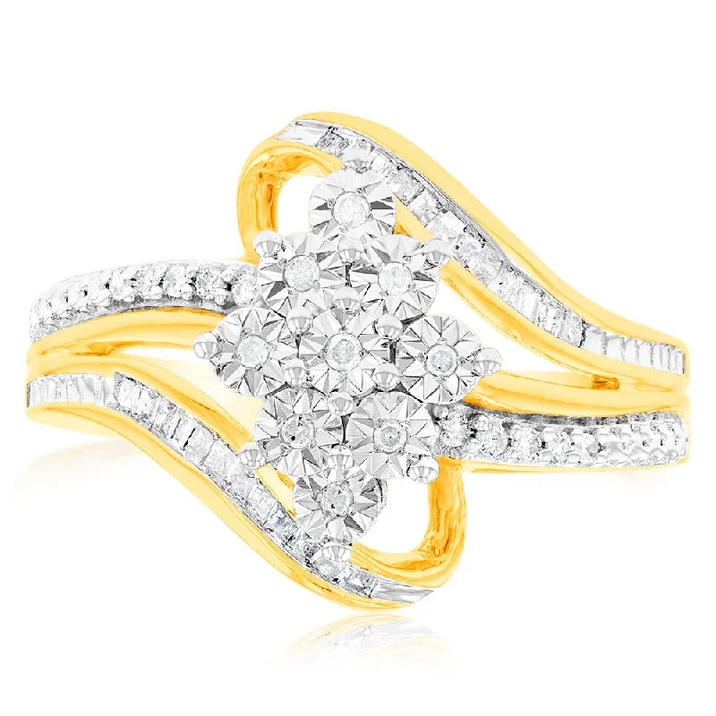 women’s unique diamond engagement rings -10ct Yellow Gold Diamond Ring With 0.18 Carat Of Diamonds