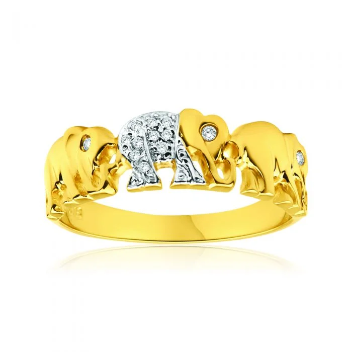 elegant engagement rings for women -9ct Yellow Gold Elephant Diamond Ring - Elephants Symbolise Good Luck