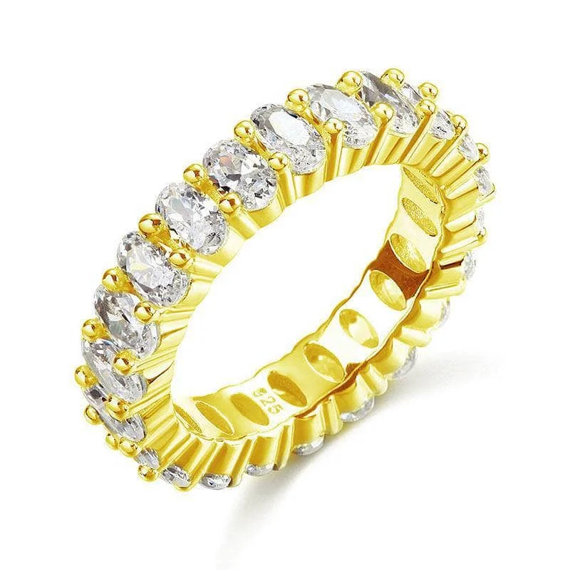 boho rings for women -Oval Cut Diamond Eternity Wedding Band in Yellow Gold