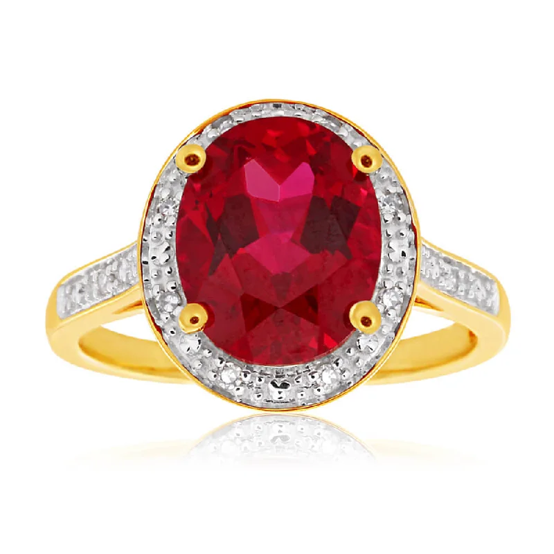 affordable platinum engagement rings -9ct Yellow Gold Created Ruby and Diamond Ring