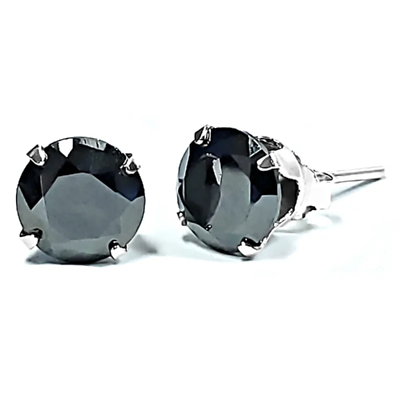 gold earrings for women -1000 Jewels Brilliant Cut Black Ice CZ Sterling Silver Stud Earrings