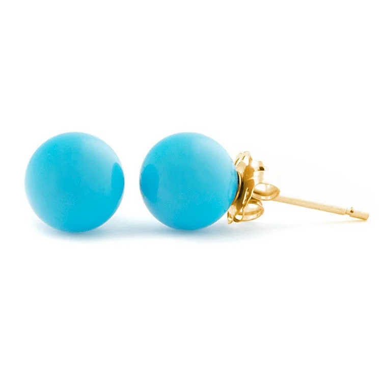 gold-plated earrings for women -6mm Sleeping Beauty Turquoise Ball Stud Earrings 14-20 Gold Filled