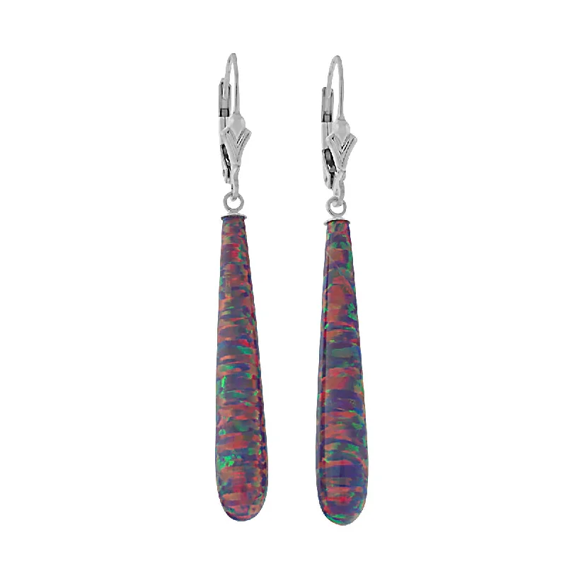 women’s drop earrings -Elizabeth: 35mm Royal Lavender Created Opal Teardrop Lever Back Earrings Silver