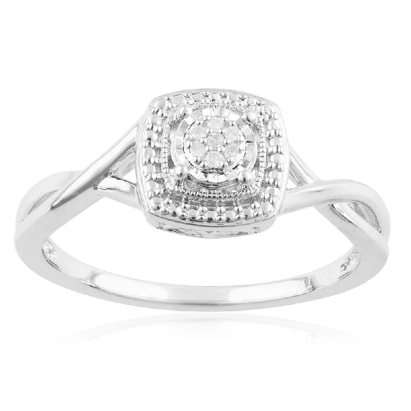 classic engagement rings for women -2 Points Diamond Ring with 7 Brilliant Cut Diamonds in Sterling Silver