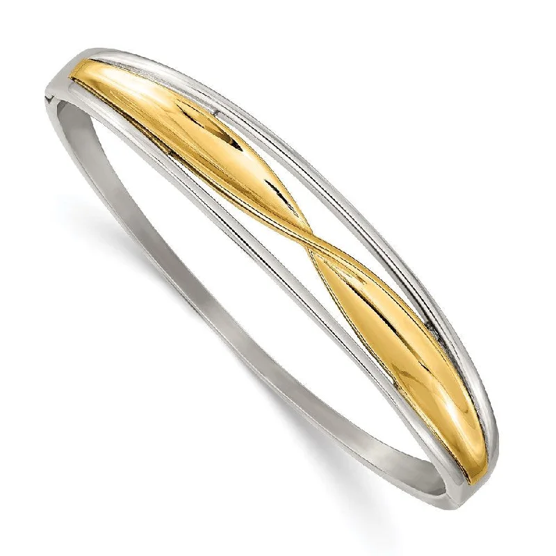 women’s braided bracelets -Stainless Steel Polished Yellow IP-plated Hinged Bangle