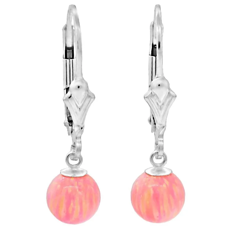 large hoop earrings for women -Elana: Pink Angel Skin Created Australian Opal Ball Drop Leverback Earrings 925 Sterling Silver