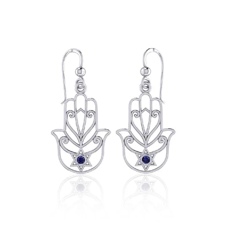 women’s flower stud earrings -Hamsa Star of David Sterling Silver Earrings with Gemstone TER1700