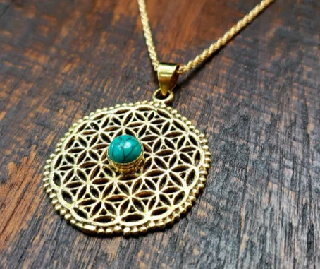 engraved name necklaces for women -Turquoise Flower of Life Necklace