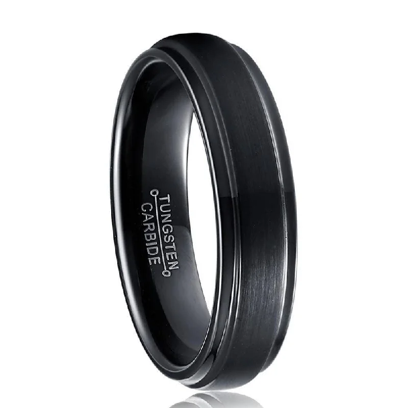 women’s gemstone rings -Unisex 6mm Black Tungsten Carbide Wedding Band