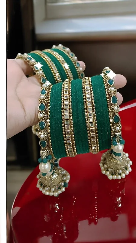 vintage bangles for women -Bridal Jewellery Indian Bangle Jhumki Set, Pearl Chooda Set, Green Bangles, Bridal Jewellery, Indian Chura Set, Wedding Bangle, Jewelry Set