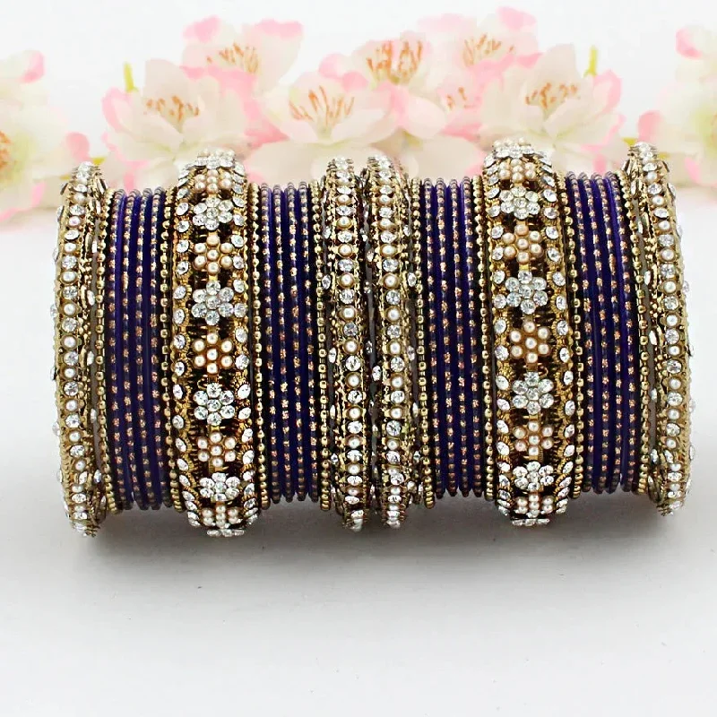 sophisticated bracelets for women -Blue Floral Festive Celeb Bangles Chura Set, Chura Set, Blue Pearl Bangles Set, Blue Wedding Jewellery Set, Celeb Jewellery Set, Indian Jewellery set