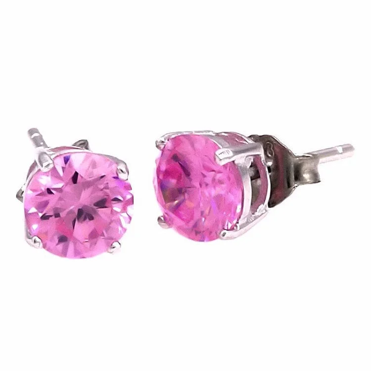 women’s stud earrings with gemstones -Harlow: 6mm 1.5c Pink Sapphire Ice CZ Basket Set Stud Earrings 925 Silver