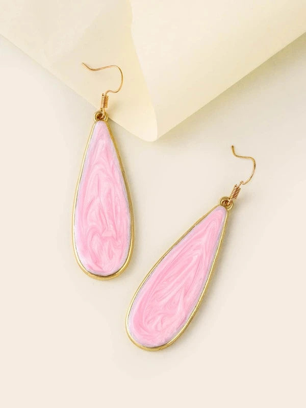 geometric earrings for women -Pink Marbled Style Earrings