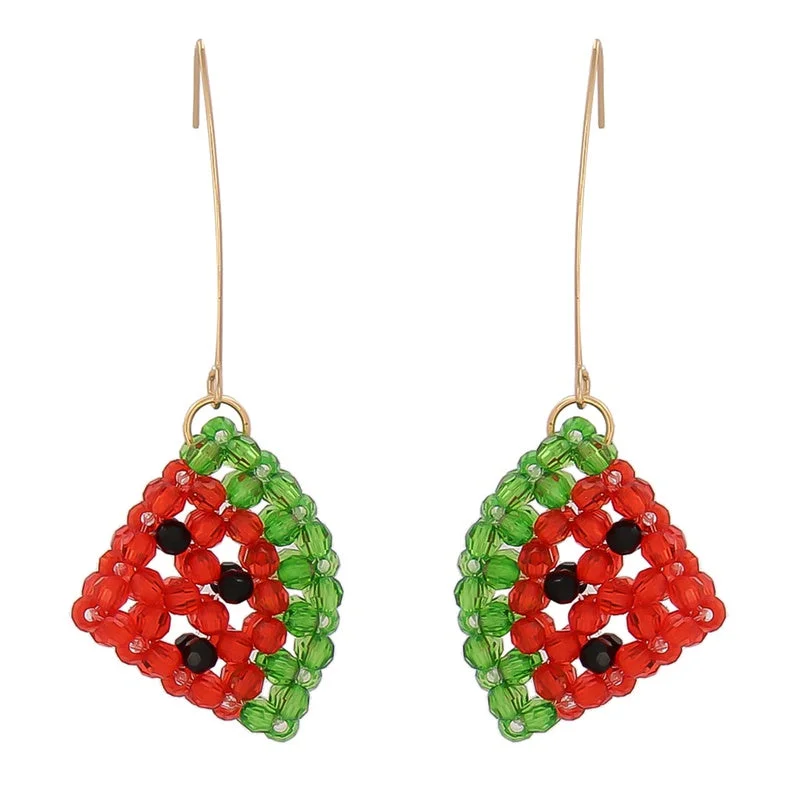 classic earrings for women -Watermelon Beaded Drop Earrings