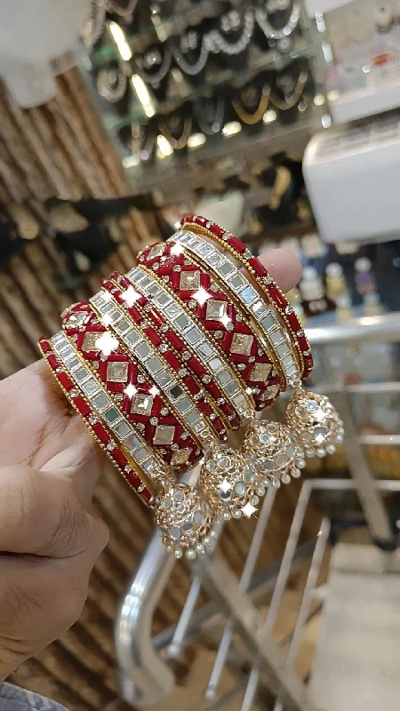 vintage-inspired bangles for women -Intricate Mirror Accents Bangles Design With Tassel Detail