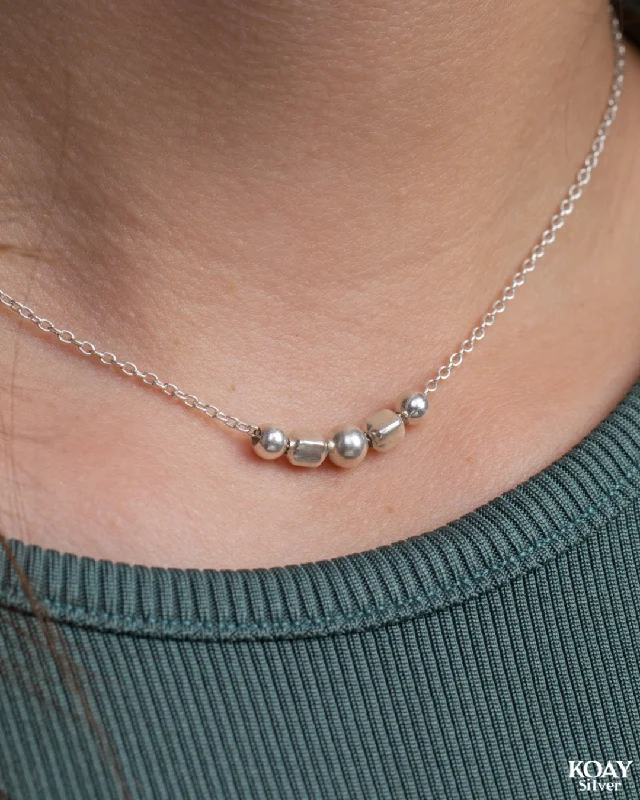 simple necklaces for women -Silver Balls And Square Necklace