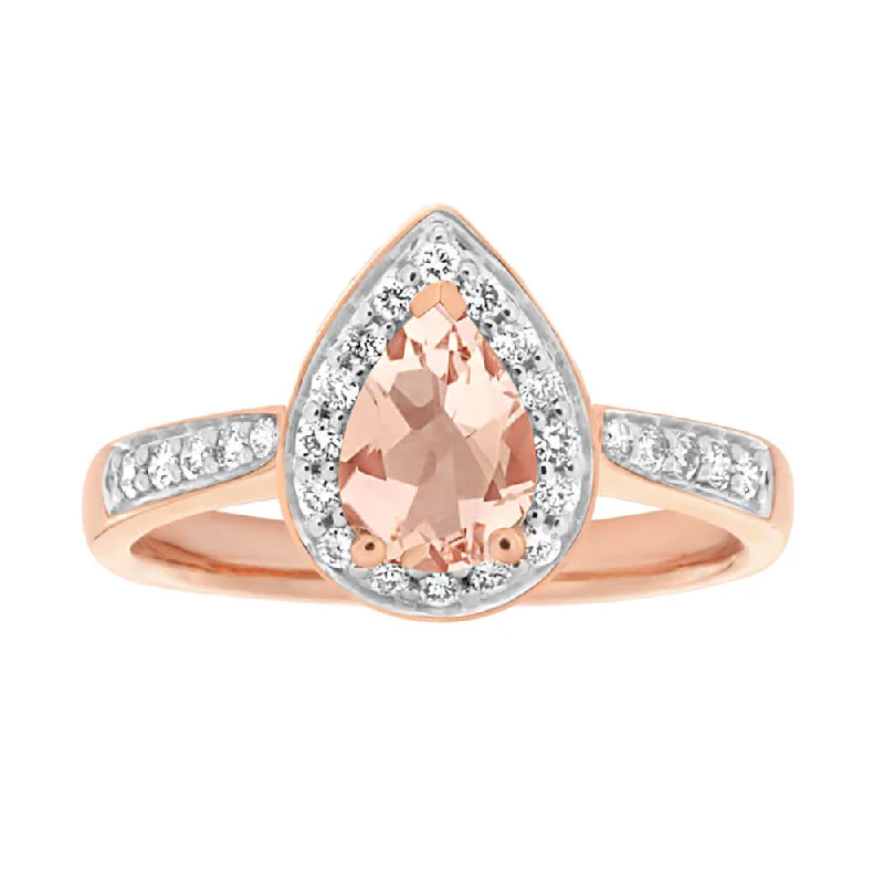 women’s oval diamond engagement rings -9ct Rose Gold 0.6ct Morganite and 0.20 Carat Diamond Ring