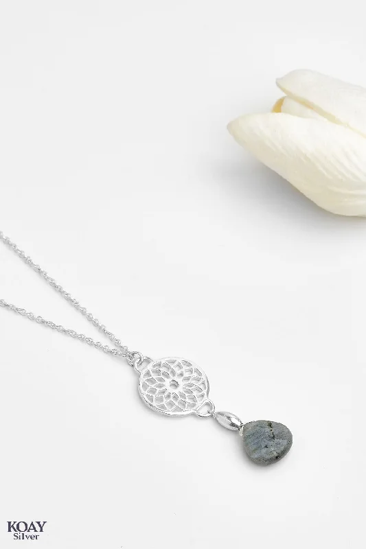 women’s lucky charm necklaces -Circle Grey Stone Necklace