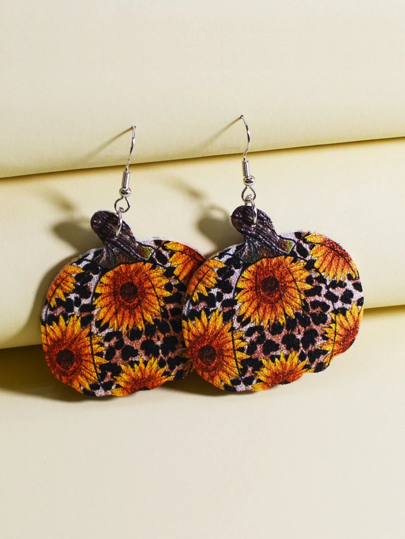 custom earrings for women -Pumpkin Shaped Sunflower Printed Earrings