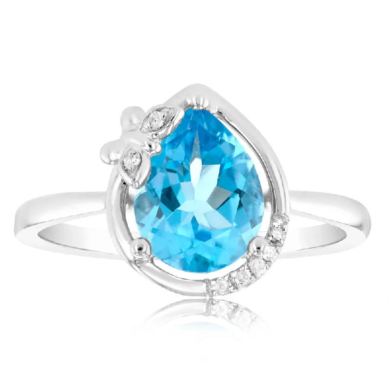 custom sapphire engagement rings -9ct White Gold Natural Blue Topaz And Diamond Ring