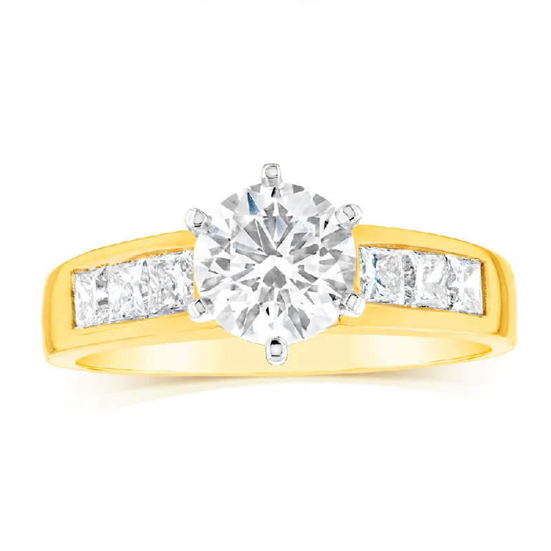 women’s gold solitaire engagement rings -Luminesce Lab Grown 18ct Yellow Gold 1.5 Carat TW 1 Carat Centre Diamond Ring