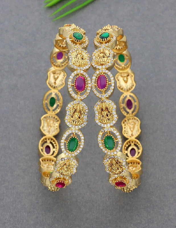 women’s stacked bracelets -Designer Lakshmi Devi Zircon Gold Plated Bangles ZBGL11006