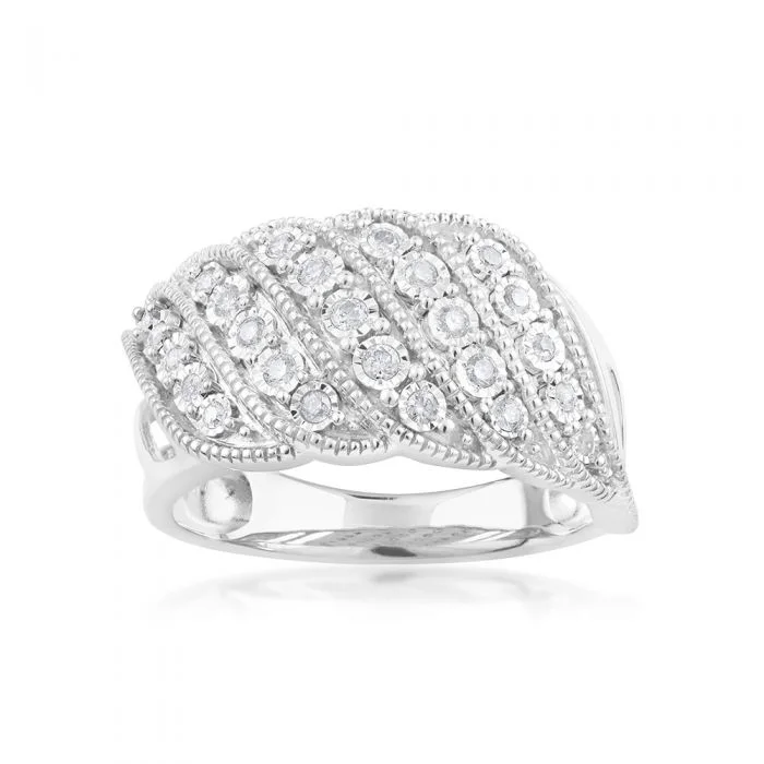 women’s engagement rings with diamonds -1/5 Carat Diamond Ring with 25 Brilliant Diamonds in Sterling Silver