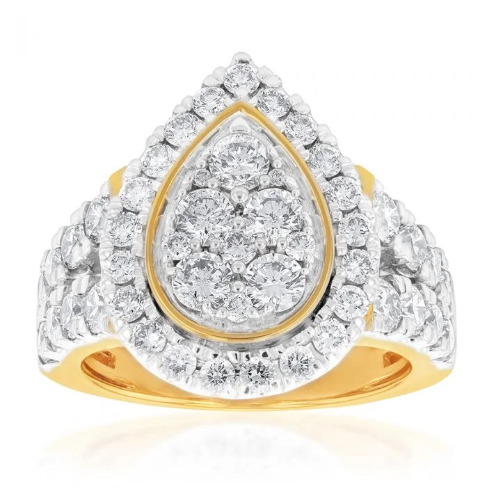 women’s engagement rings with pearls -9ct Yellow Gold 3 Carat Diamond Ring with Brilliant Cut Diamonds