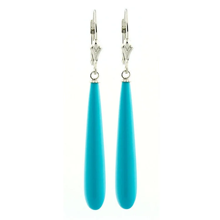 women’s creative earrings -35mm Turquoise Teardrop Leverback Earrings 925 Silver