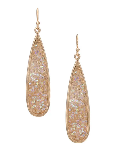 trendy stud earrings for women -Iridescent Champagne  Druzy Rhinestone Teardrop Earrings