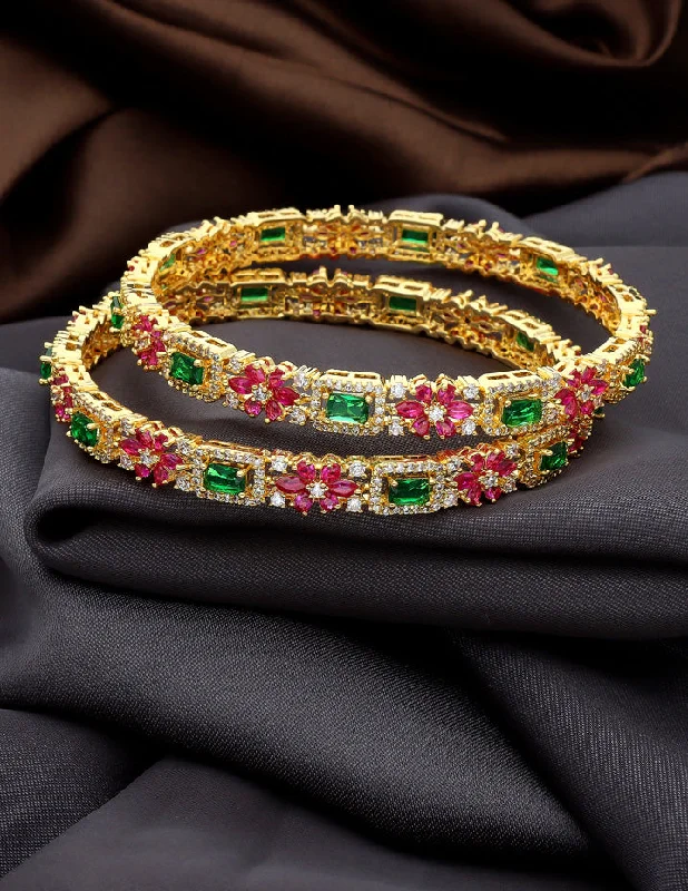 rose gold bangles for women -Zircon Gold Polish Bangles ZBGL10959