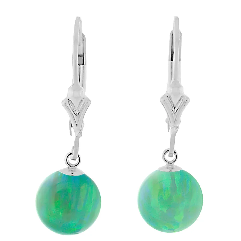 women’s luxury stud earrings -Margarita: Kiwi Green Created Australian Opal Ball Drop Leverback Earrings 925 Sterling Silver