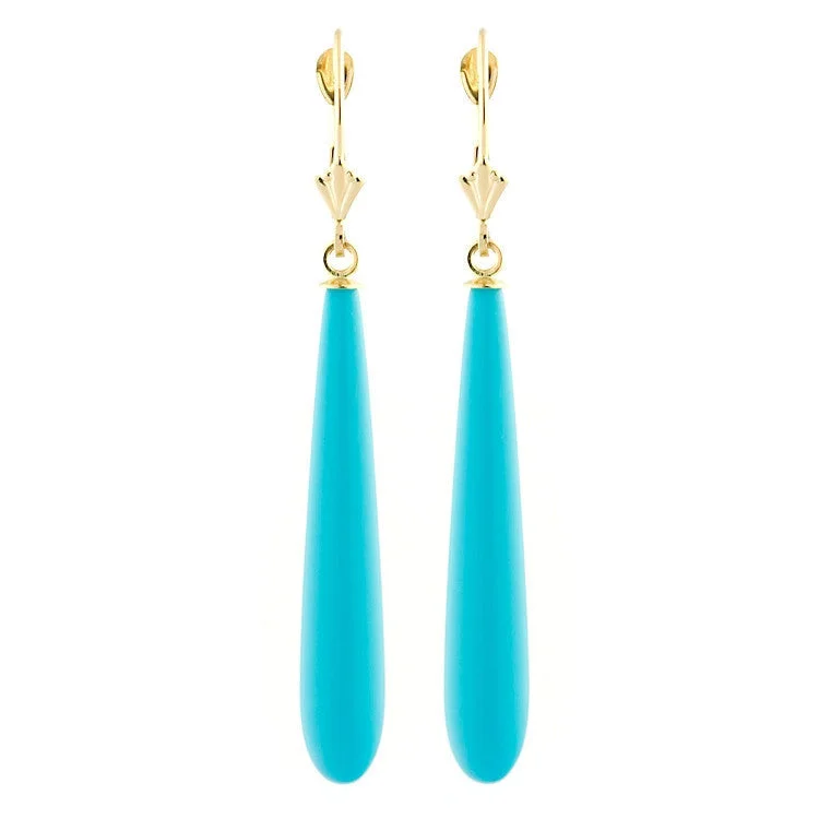 women’s luxury stud earrings -35mm Turquoise Teardrop Lever Back Earrings 14K Yellow Gold