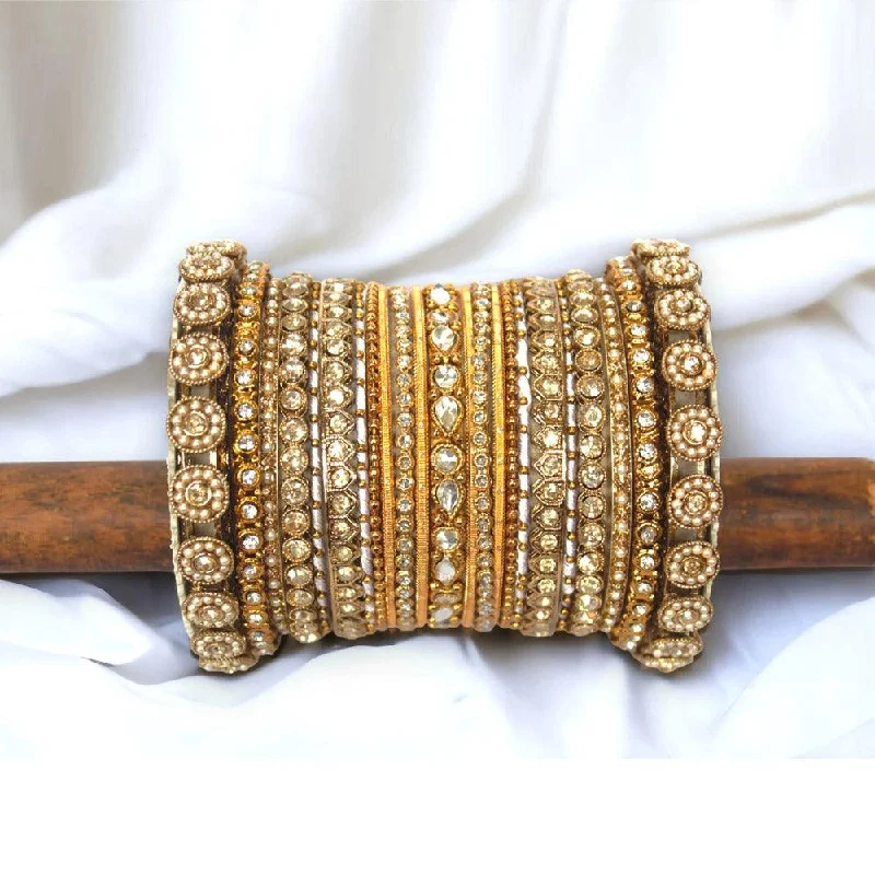 trendy cuff bracelets for women -Thread Bangle Set, Kundan, Stones & Silk Threads Bridal Bangle Set for Women, Indian Bollywood Jewelry, Set of 2