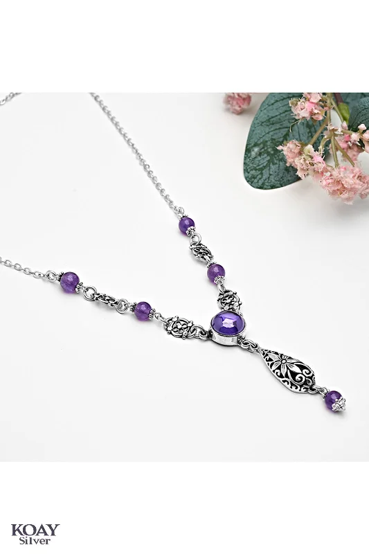 minimalist necklaces for women -Indian Purple Flower Necklace