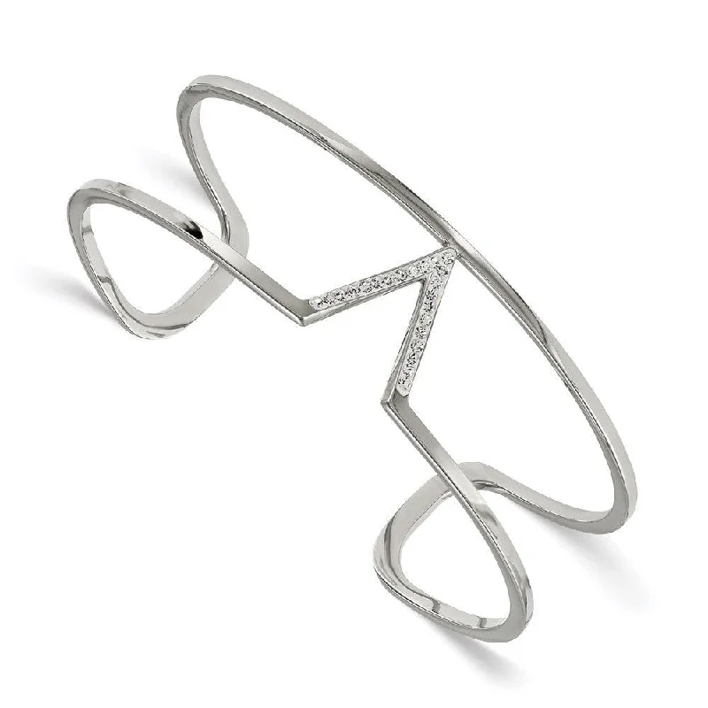 boho bangles for women -Stainless Steel Polished w/ Preciosa Crystal V shape Bangle