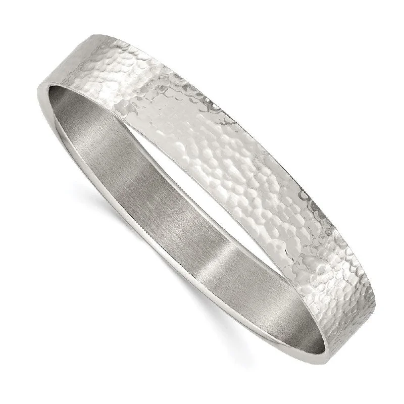 women’s bracelet with charms -Stainless Steel Polished and Brushed Hammered Bangle