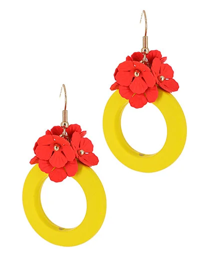 women’s moon-shaped earrings -Yellow Earrings w/ Red Flowers