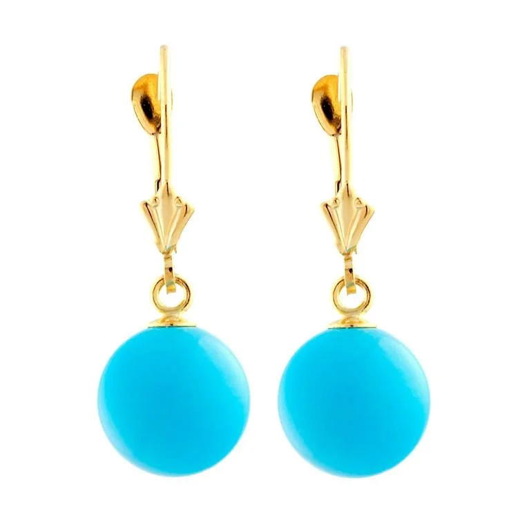 women’s ear jackets -10mm Sleeping Beauty Turquoise Ball Leverback Earrings 14-20 Gold Filled