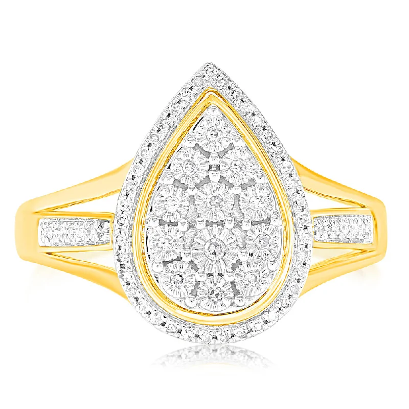 women’s engagement rings -9ct Yellow Gold 1/10 Carat Diamond Ring set with 58 Round Brilliant Cut Diamonds