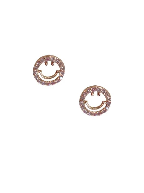 women’s diamond earrings -CZ Happy Face Stud - Rose Gold