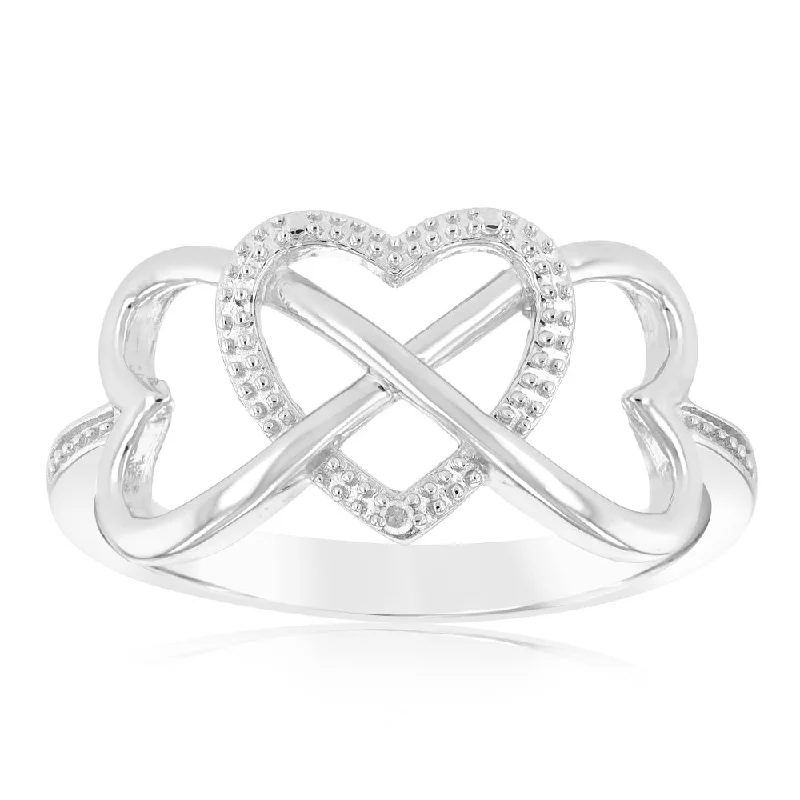 unique diamond engagement rings -Infinity Heart Shaped Diamond Ring In Sterling Silver