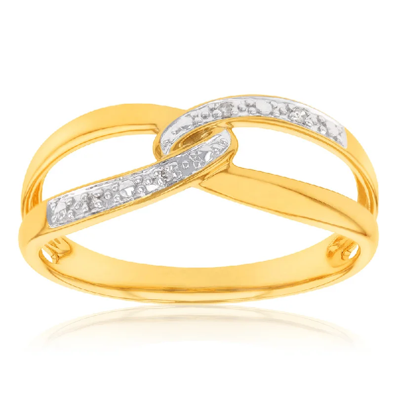 affordable wedding rings for women -9ct Yellow Gold Diamond Ring with 4 Brilliant Diamonds