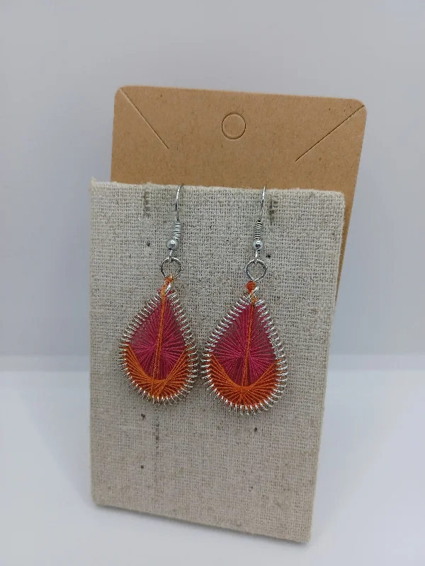 large hoop earrings for women -Dainty Pink & Orange Threaded Earrings