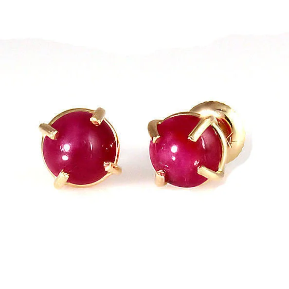 women’s hoop earrings with diamonds -Kanya: 6mm, 2.3ct Genuine Ruby Cab Screw-back Stud Earrings 14K Yellow Gold