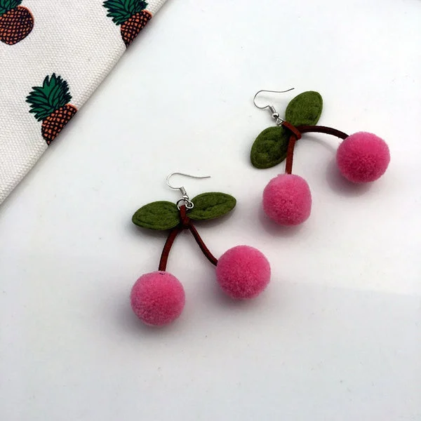 gold-plated earrings for women -Pink Cherry Felt Earrings