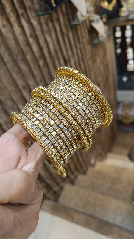 unique bangles for women -Gold Plated Pearl AD Bangles Set Indian Weddings Perfection