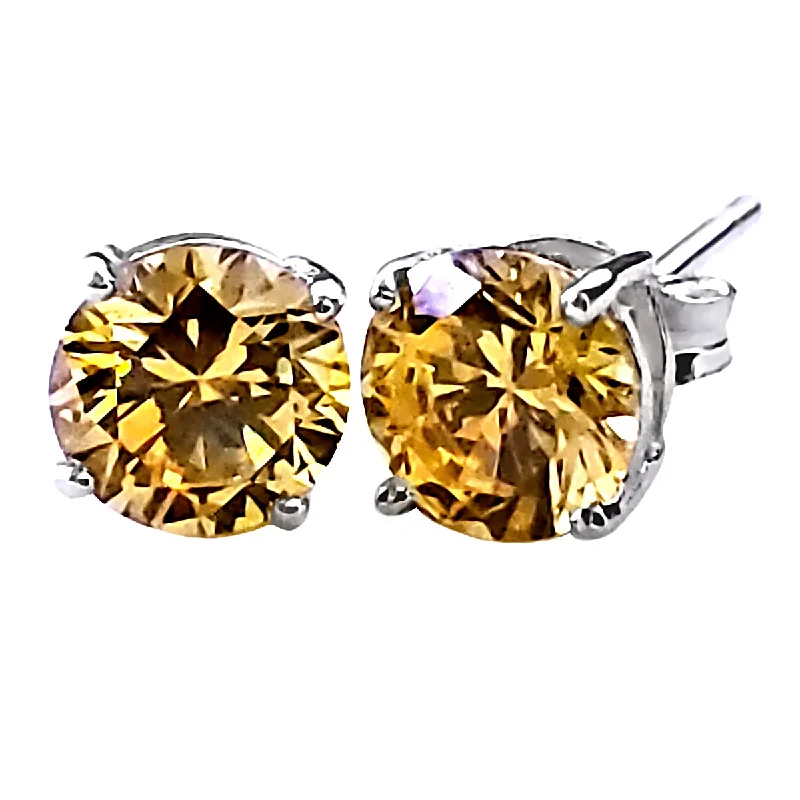 women’s vintage earrings -1000 Jewels Brilliant Cut Simulated Citrine Ice CZ Silver Stud Earrings